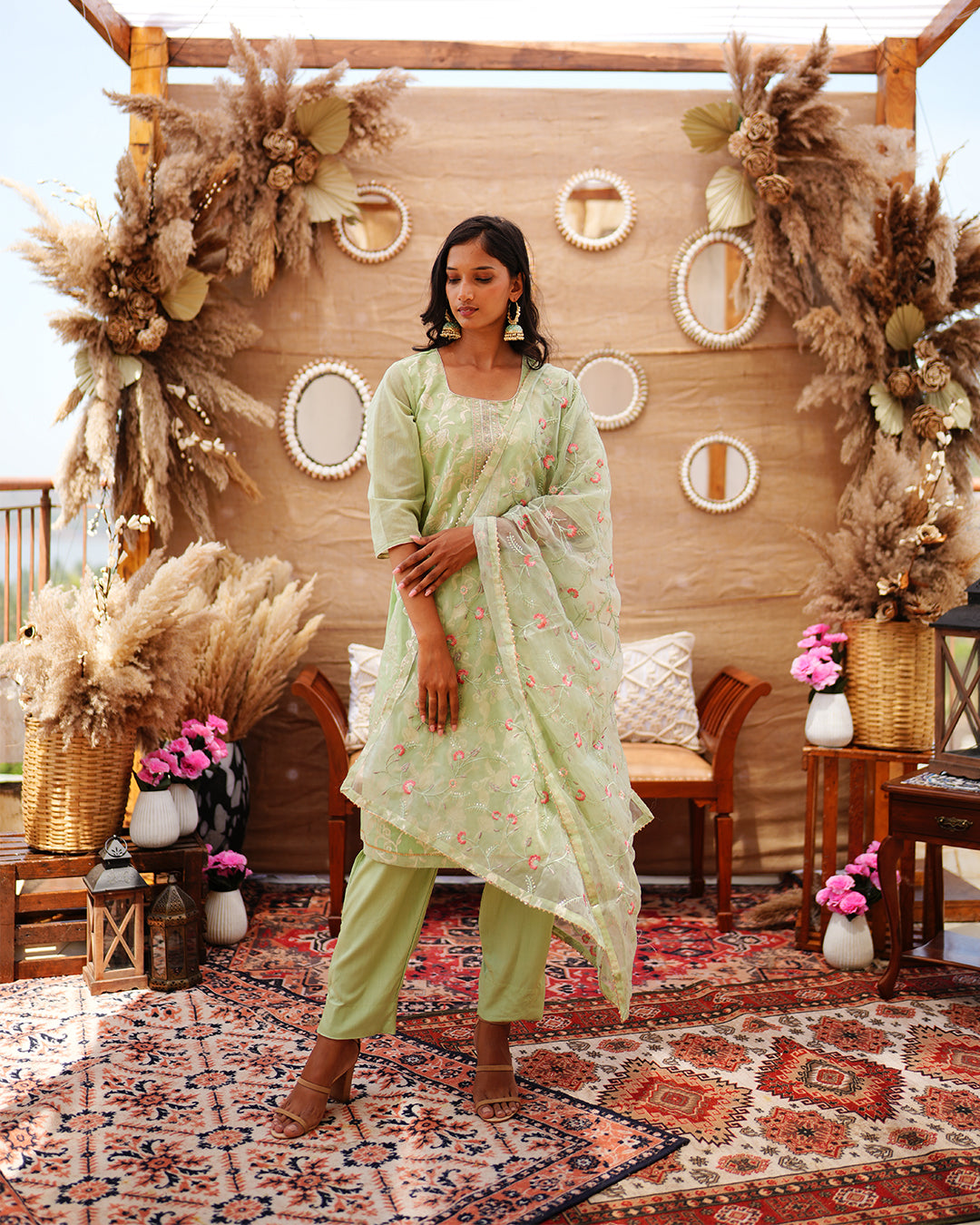 Sage Green Chanderi Cotton salwar suit