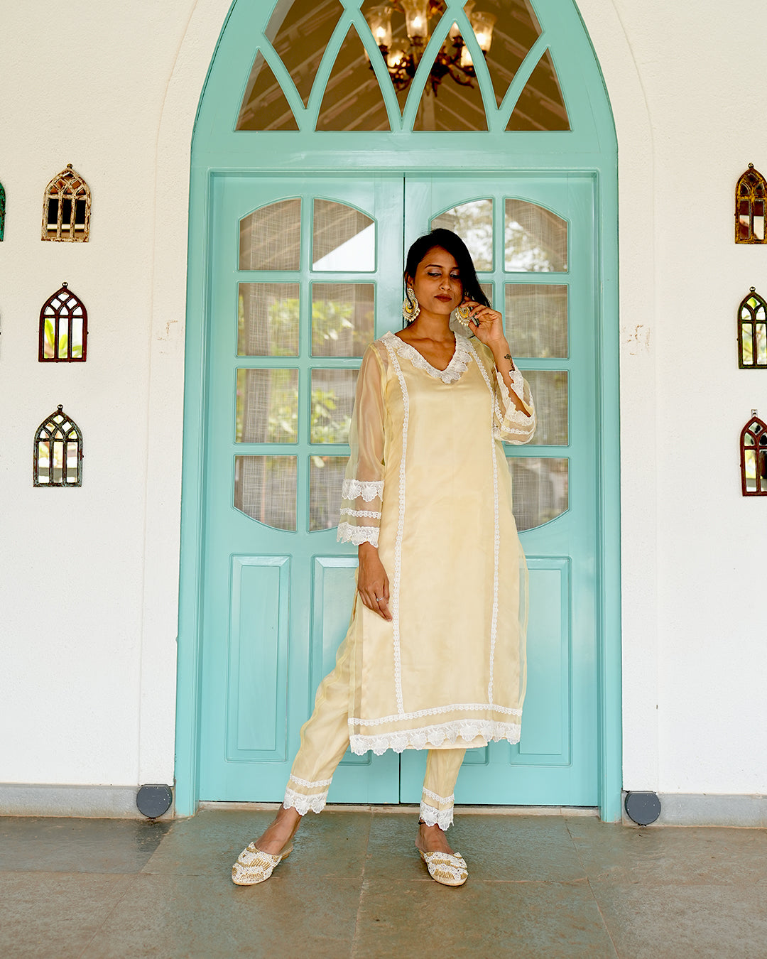 Noor organza straight kurta set