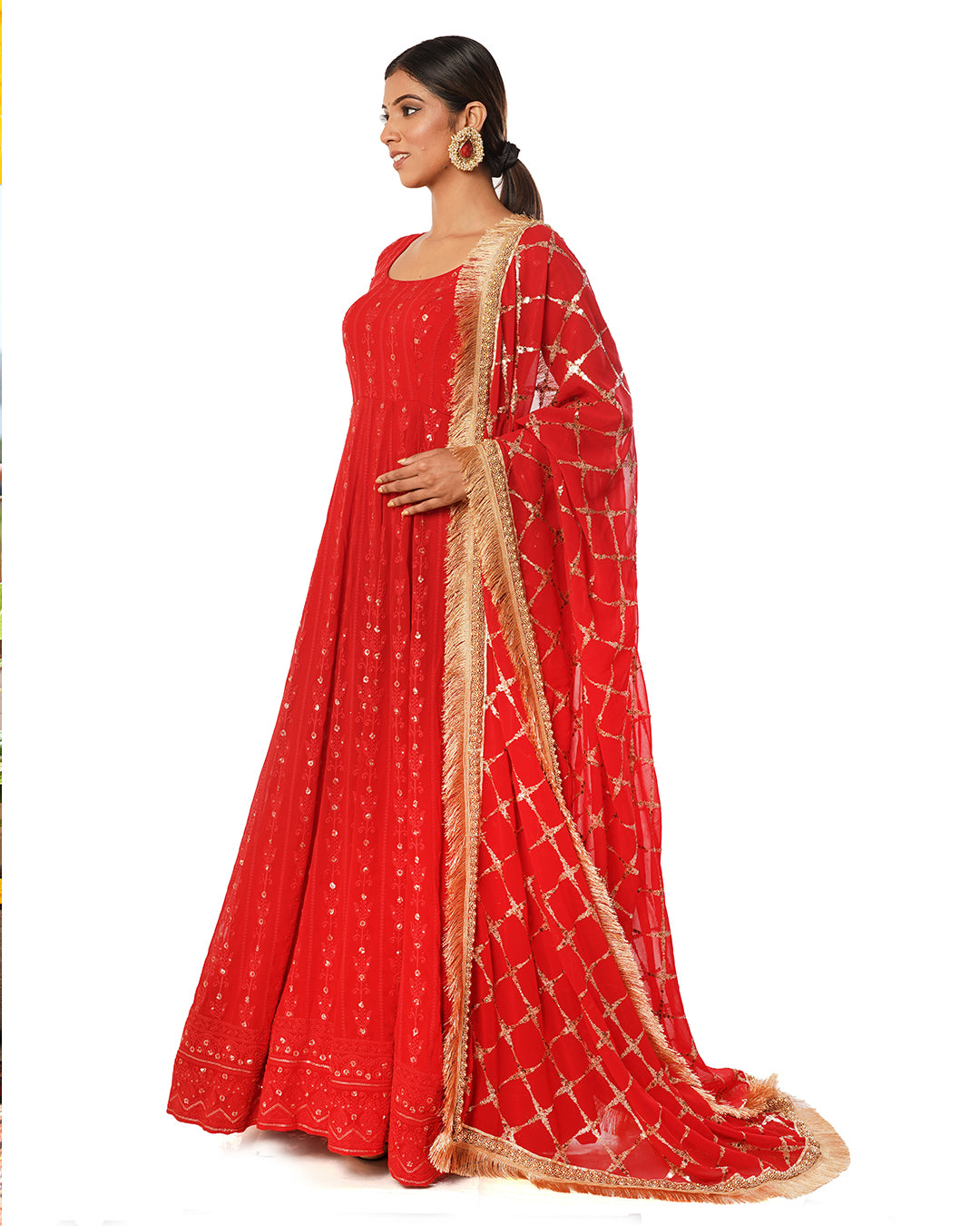 Deep Rose Red Viscose Georgette  Anarkali