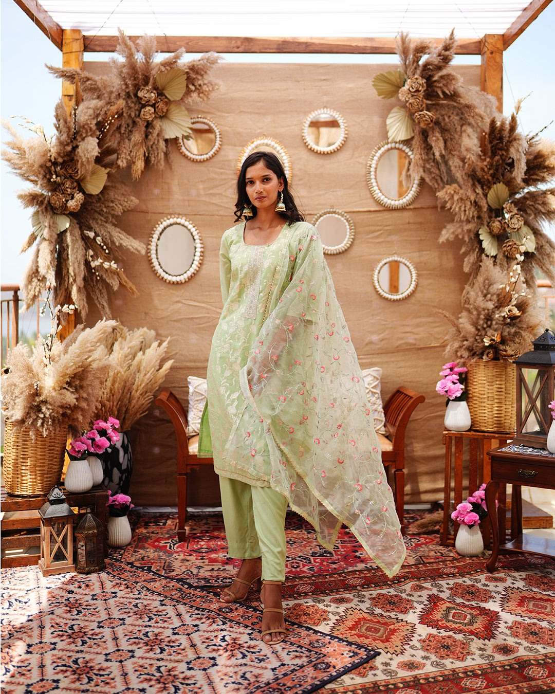 Sage Green Chanderi Cotton salwar suit