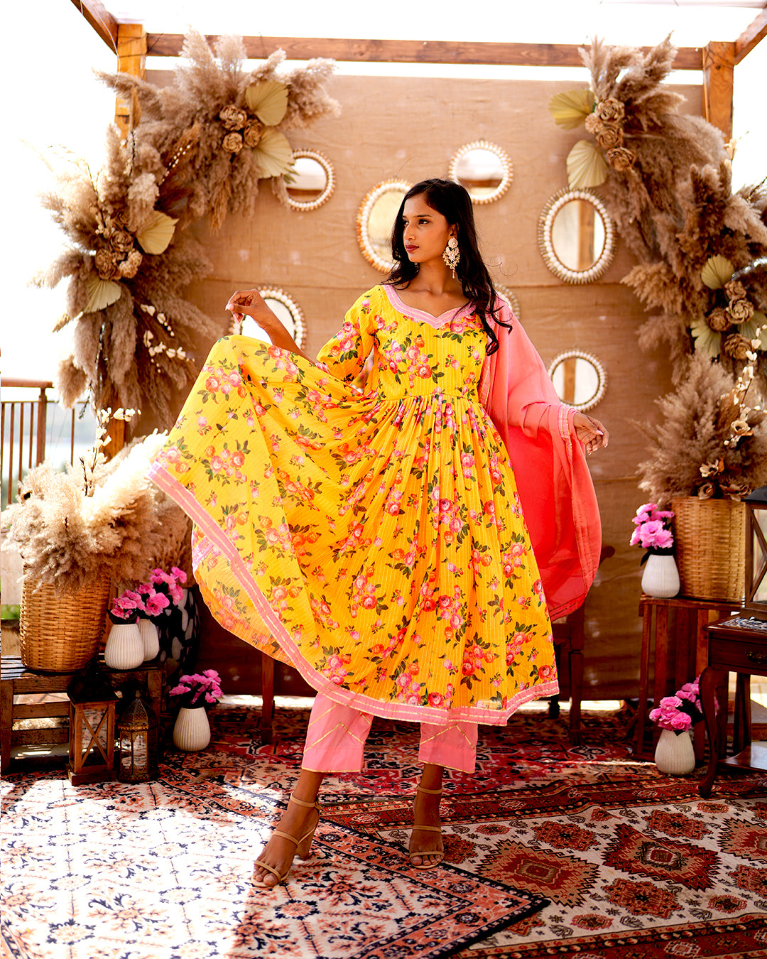 Yellow chanderi cotton anarkali set