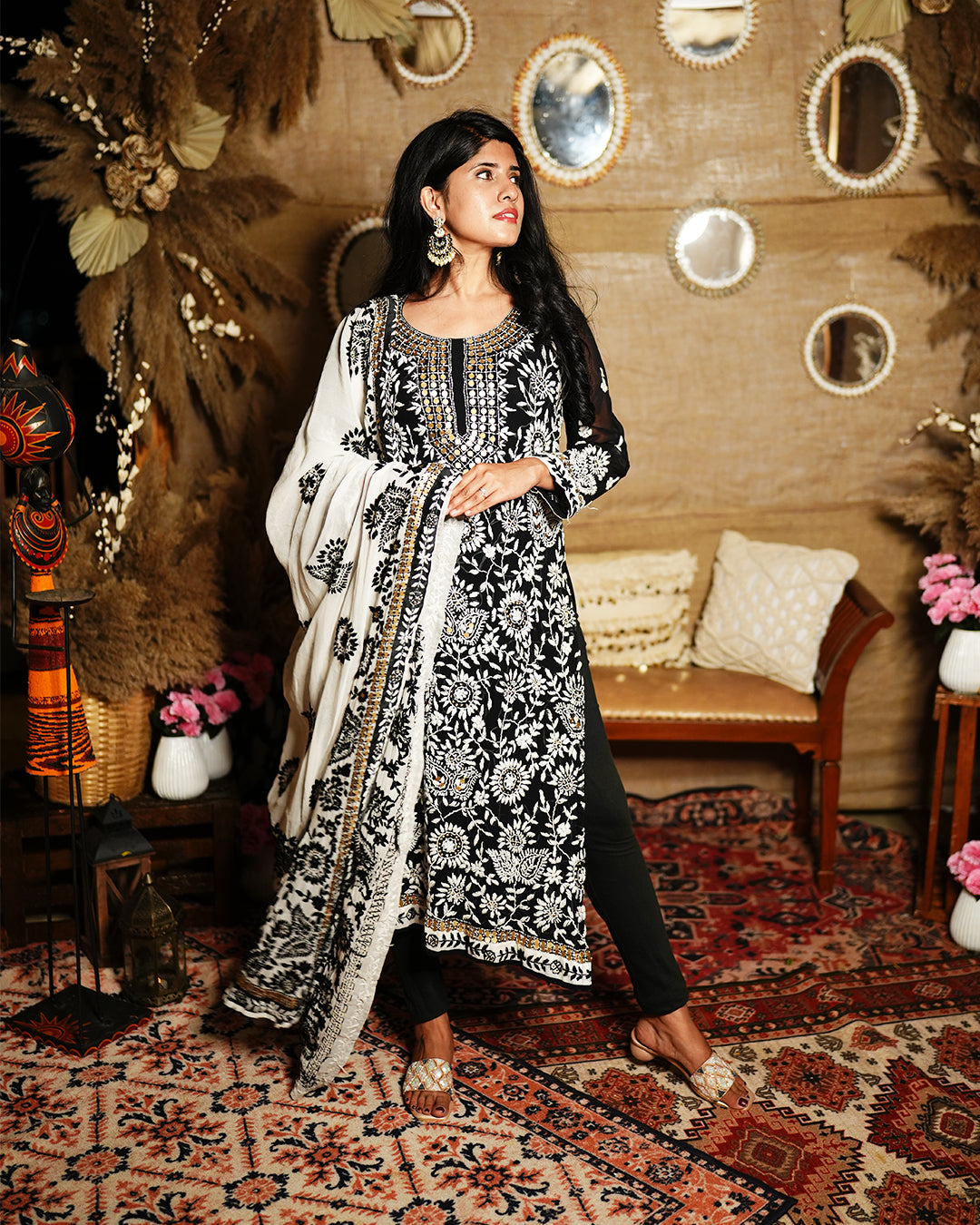 Black viscose georgette chikankari salwar suit