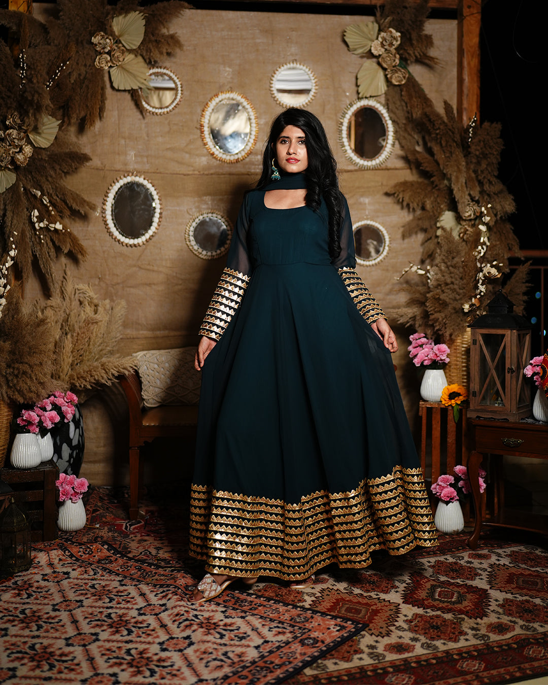 Emerald green georgette Anarkali