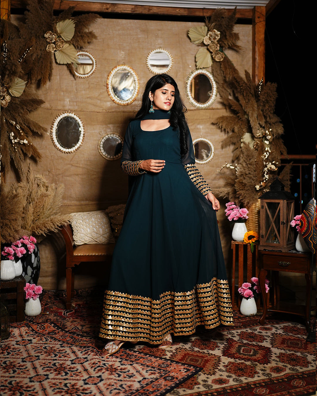 Emerald green georgette Anarkali