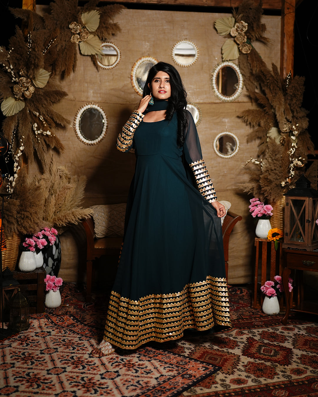 Emerald green georgette Anarkali