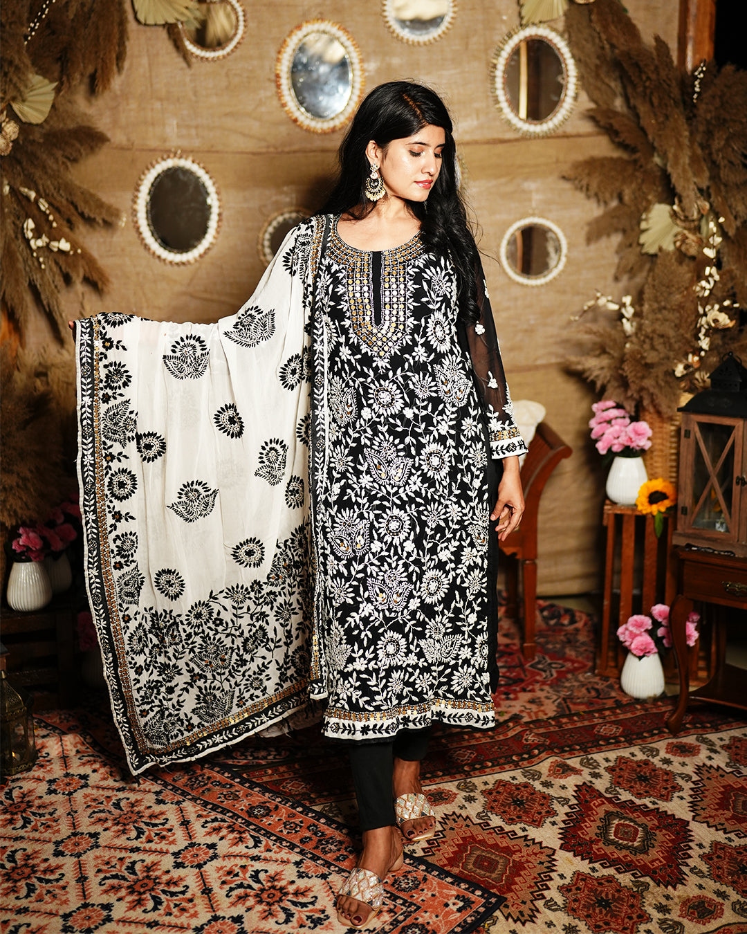 Black viscose georgette chikankari salwar suit