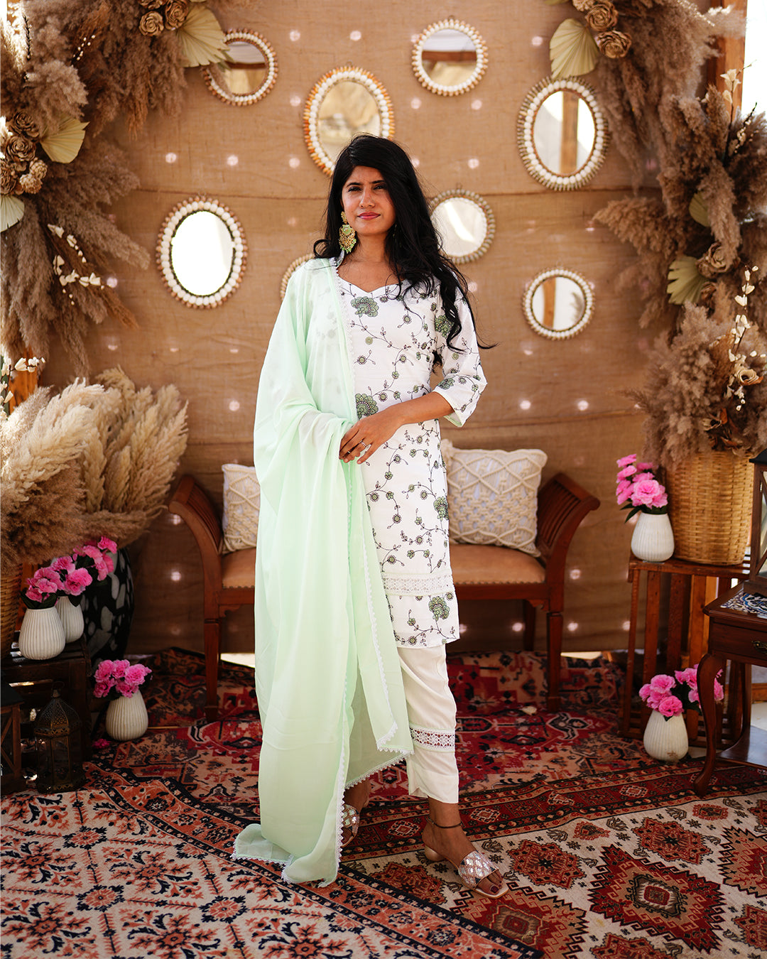 White Pure Cotton Salwar suit with Thread work