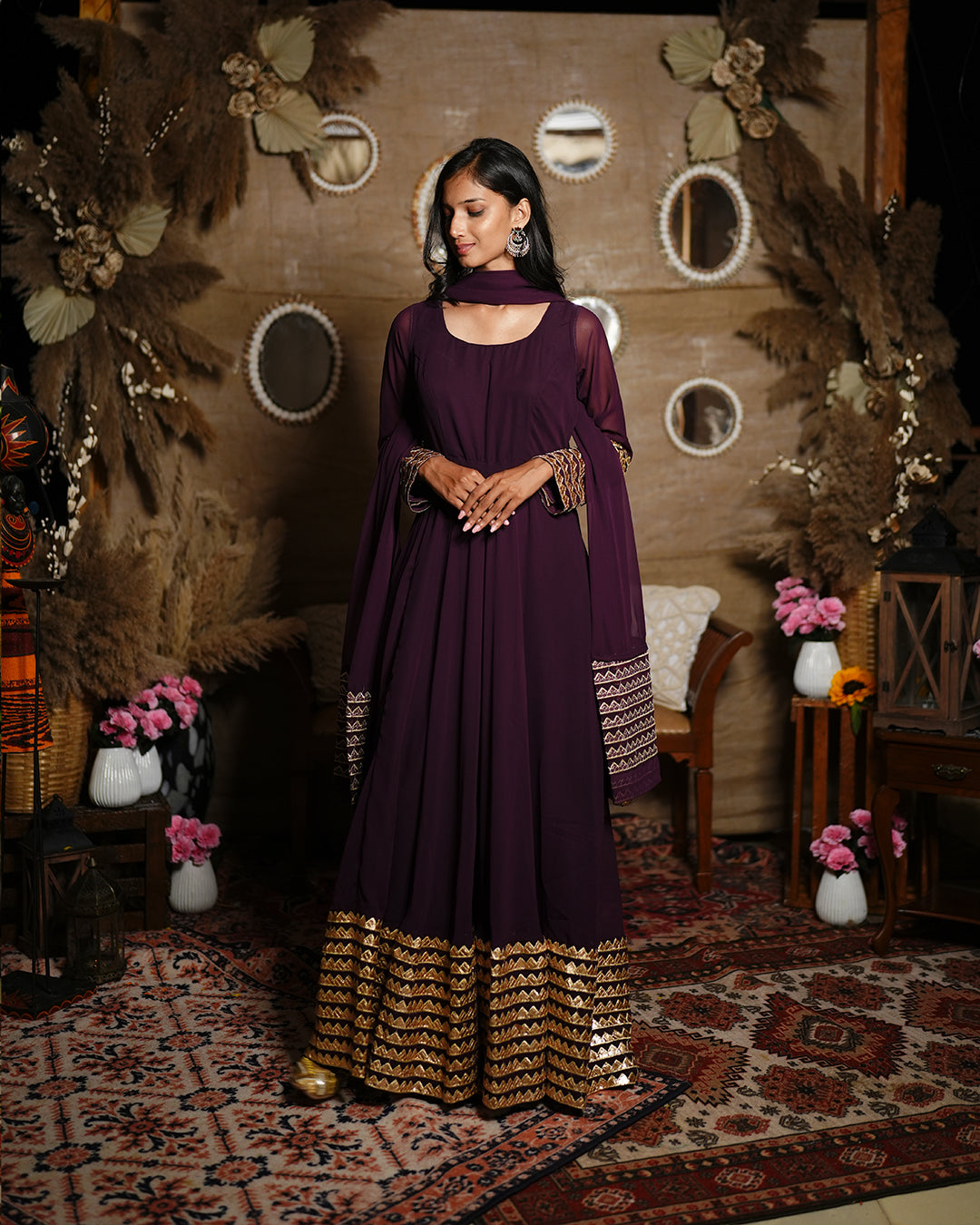 Wine georgette Anarkali