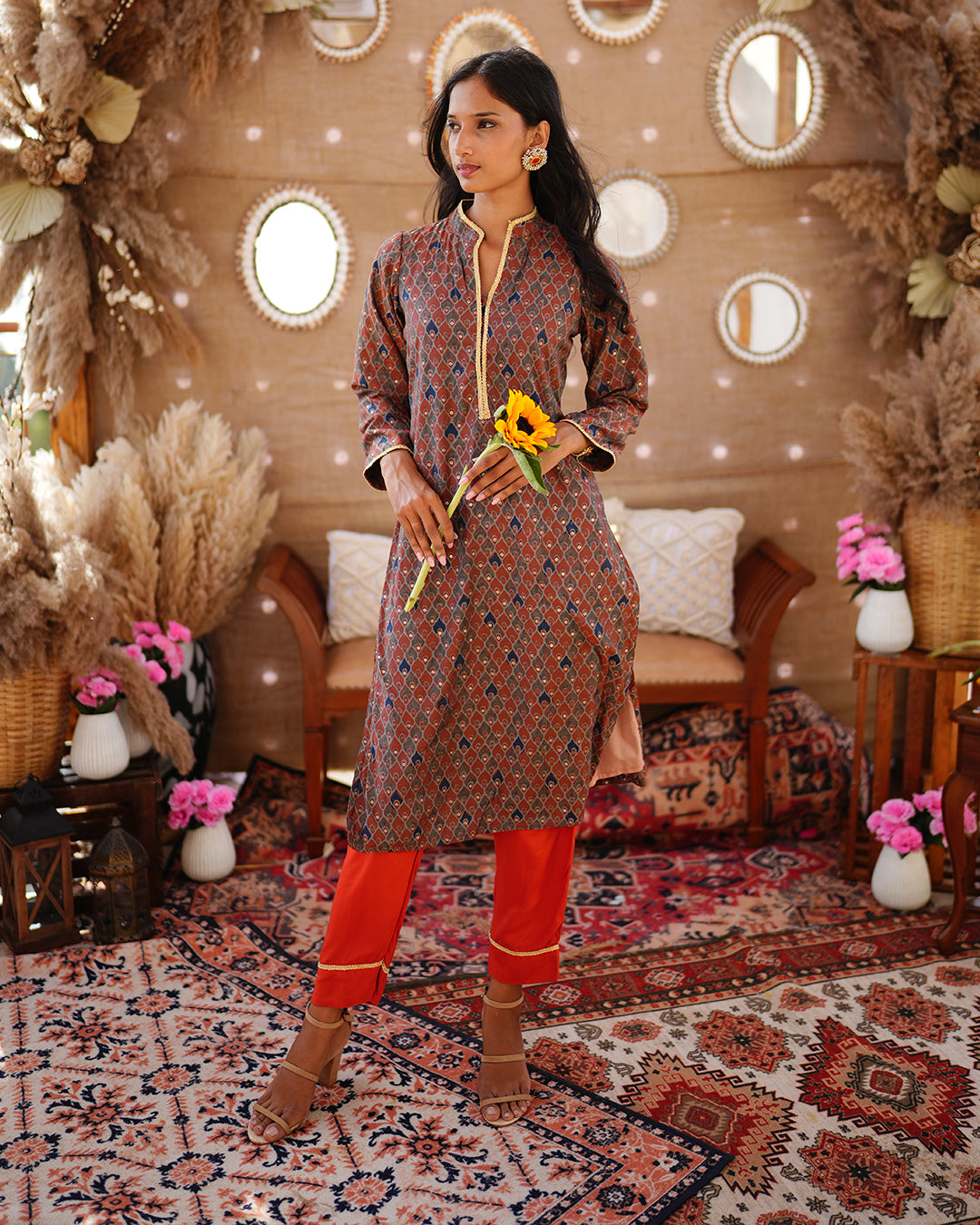 Burnt orange muslin cotton salwar kameez set