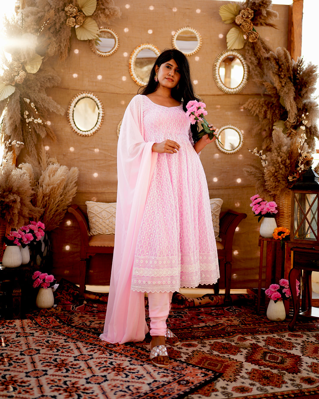 Light Pink Digital Print Party Special Anarkali Gown