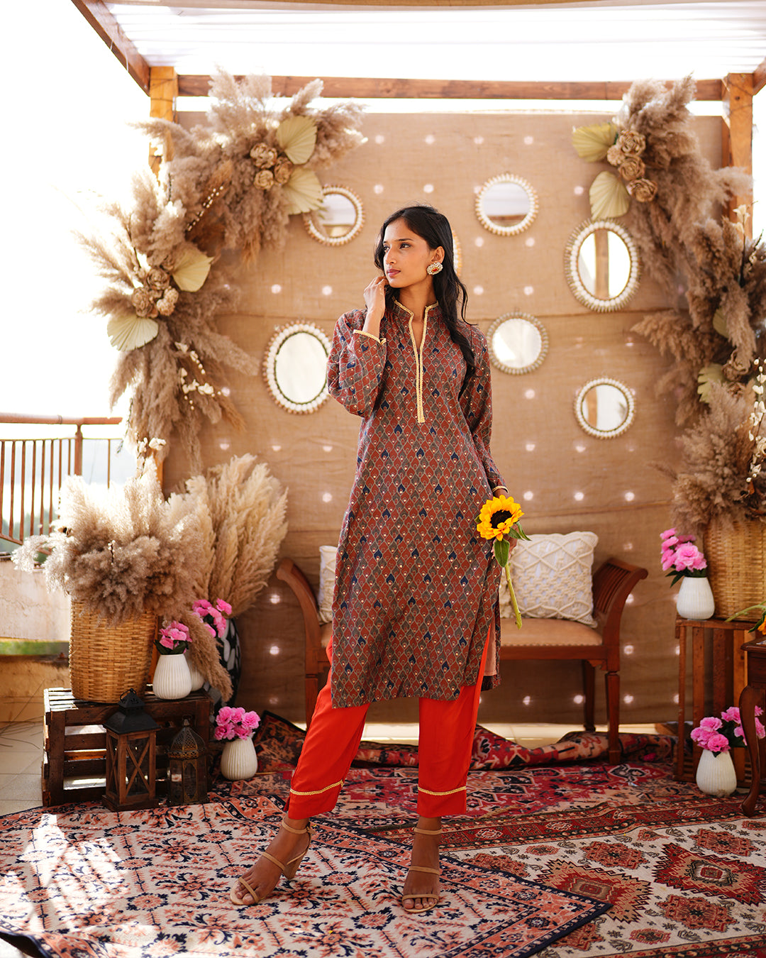 Burnt orange muslin cotton salwar kameez set