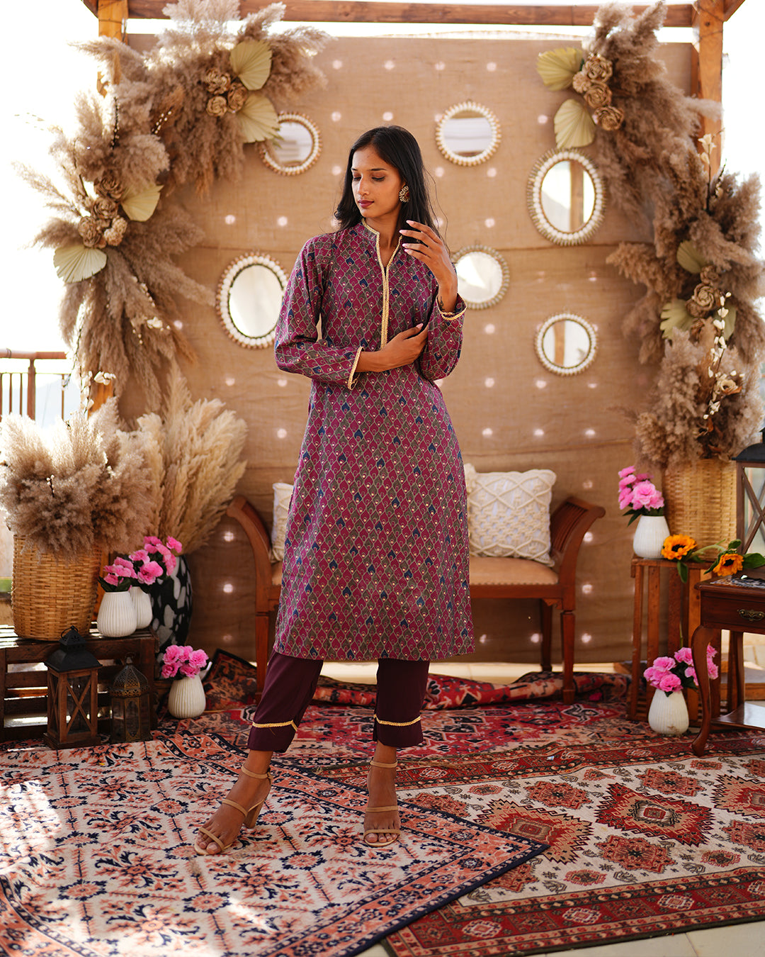 Maroon muslin cotton salwar kameez set