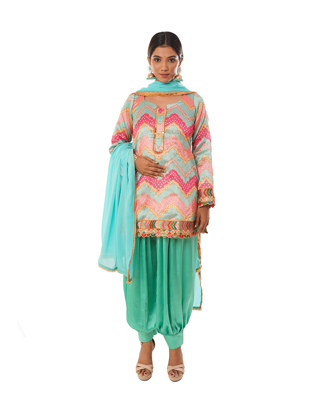 Mint Silk printed  Pathani salwar set