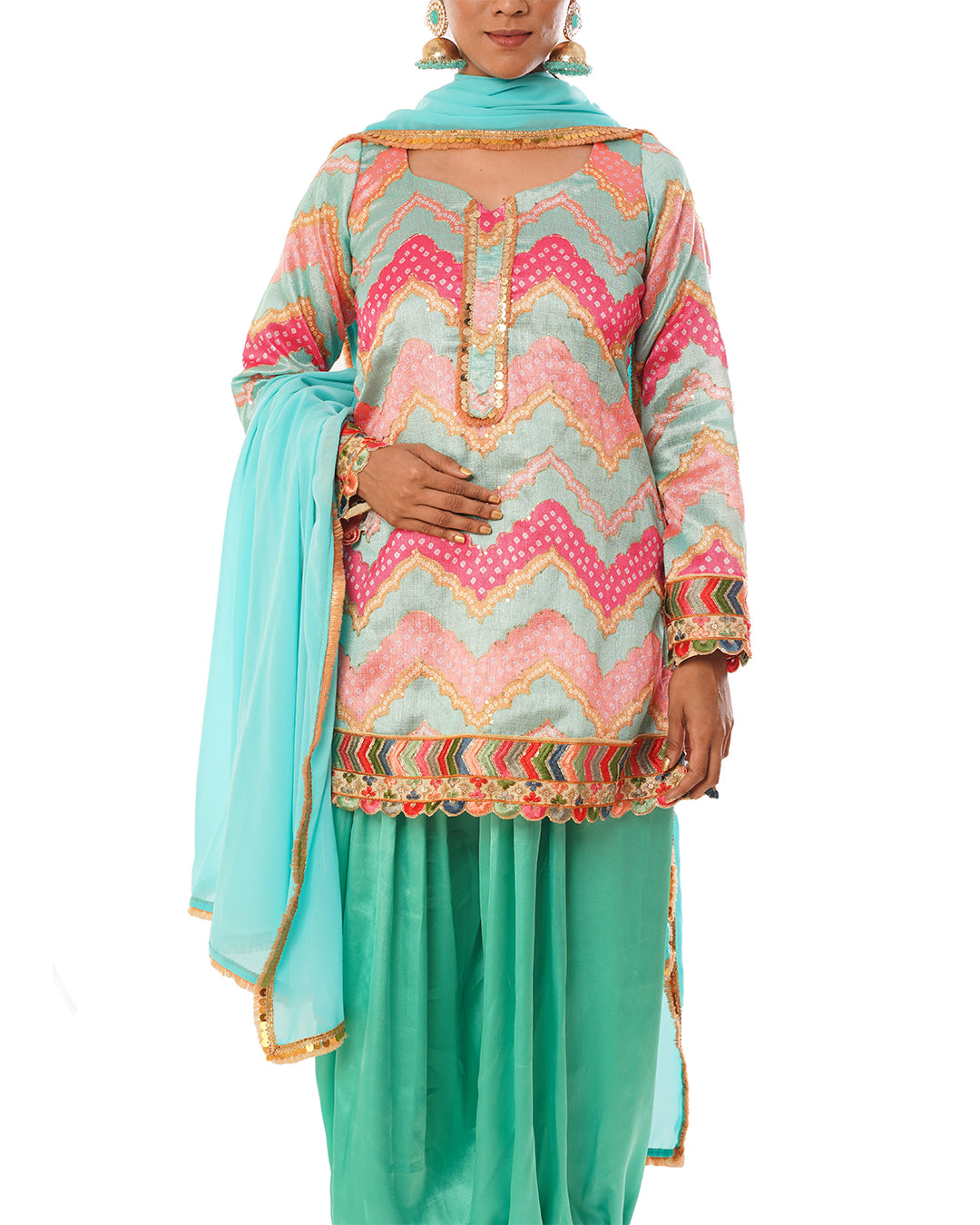 Mint Silk printed  Pathani salwar set