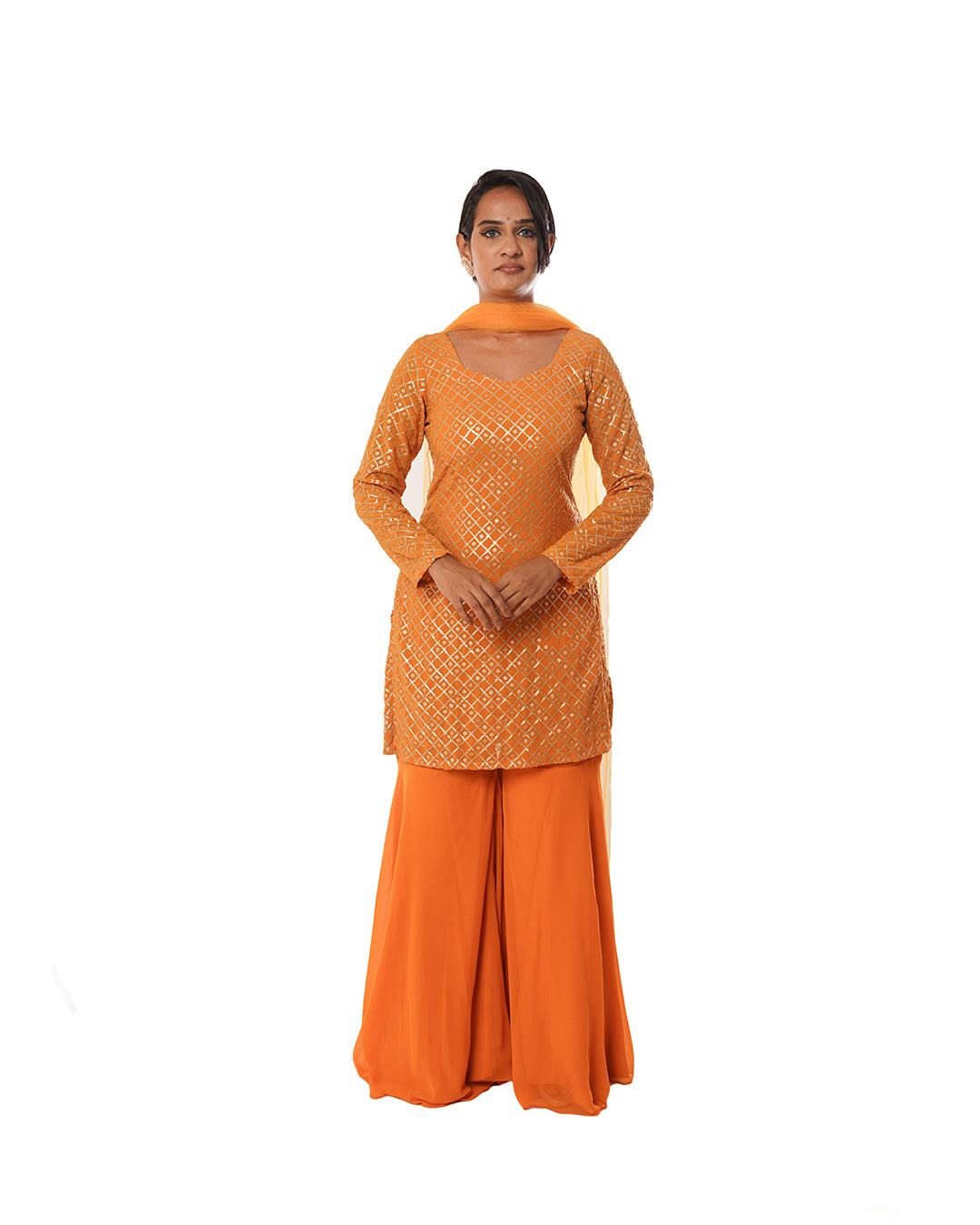 pumpkin orange sequin sharara suit