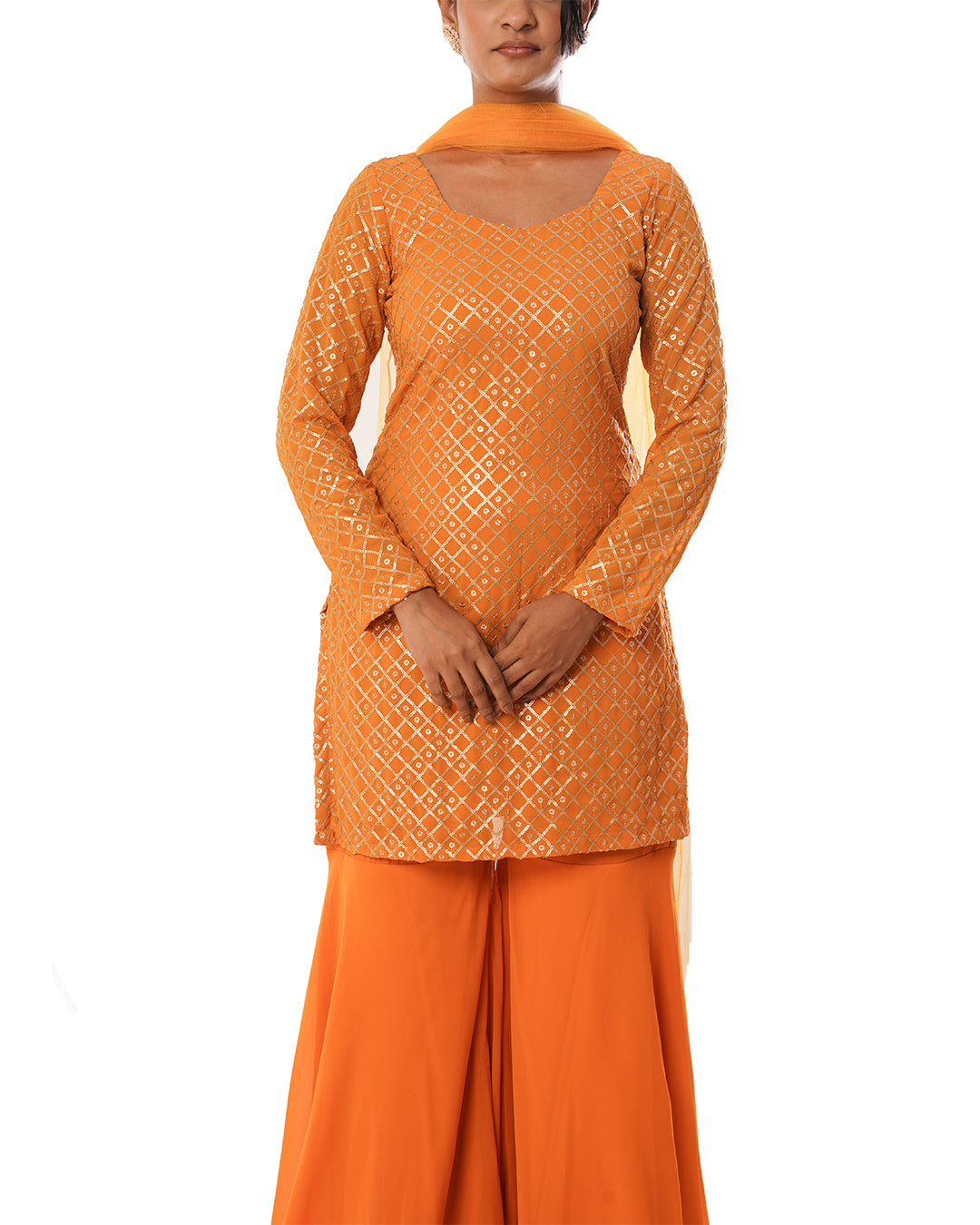 pumpkin orange sequin sharara suit