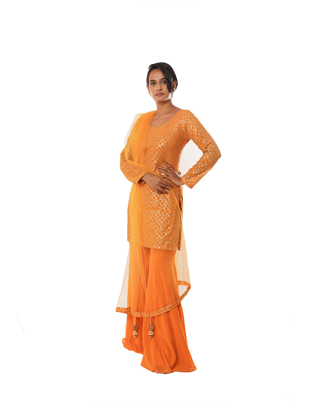 pumpkin orange sequin sharara suit