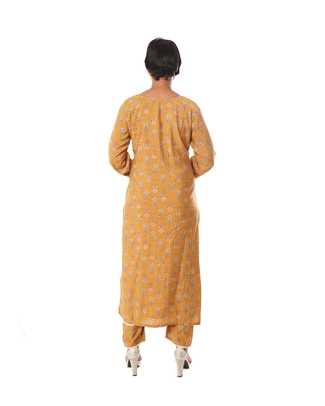 mustard muslin printed cotton churidar set