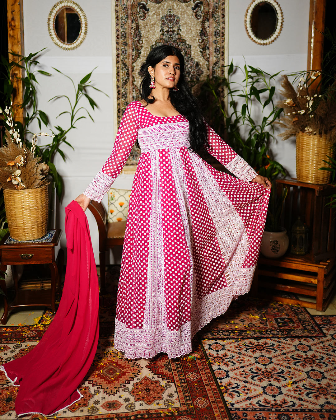 Rani pink georgette chikankari anarkali