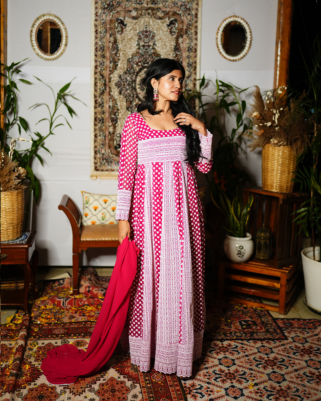 Rani pink georgette chikankari anarkali