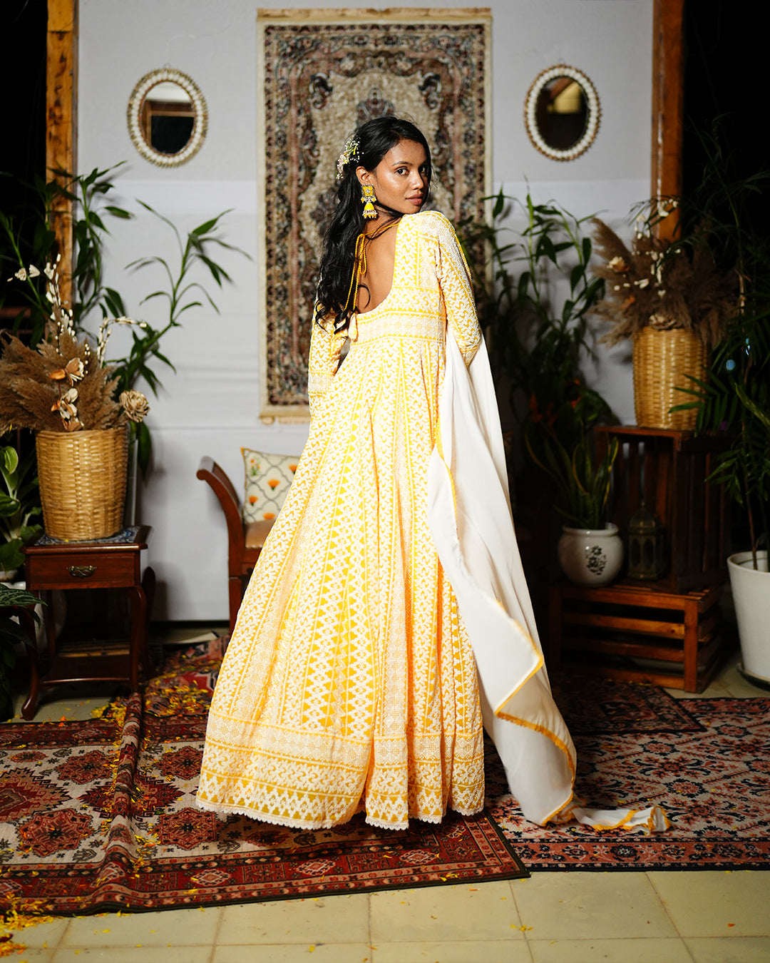 Amber yellow georgette chikankari anarkali