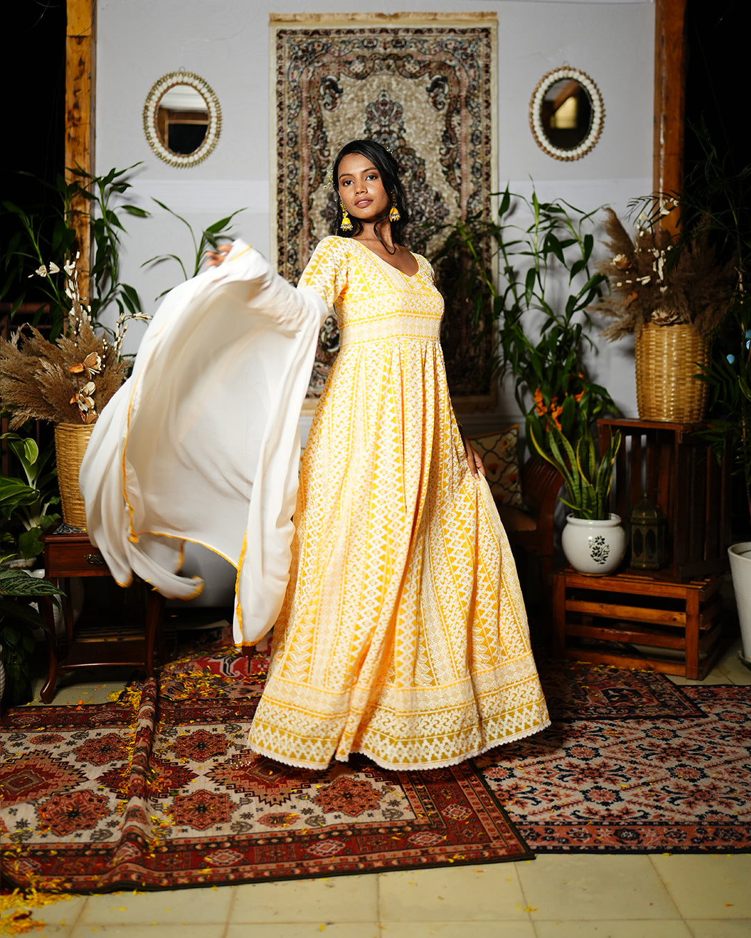 Amber yellow georgette chikankari anarkali