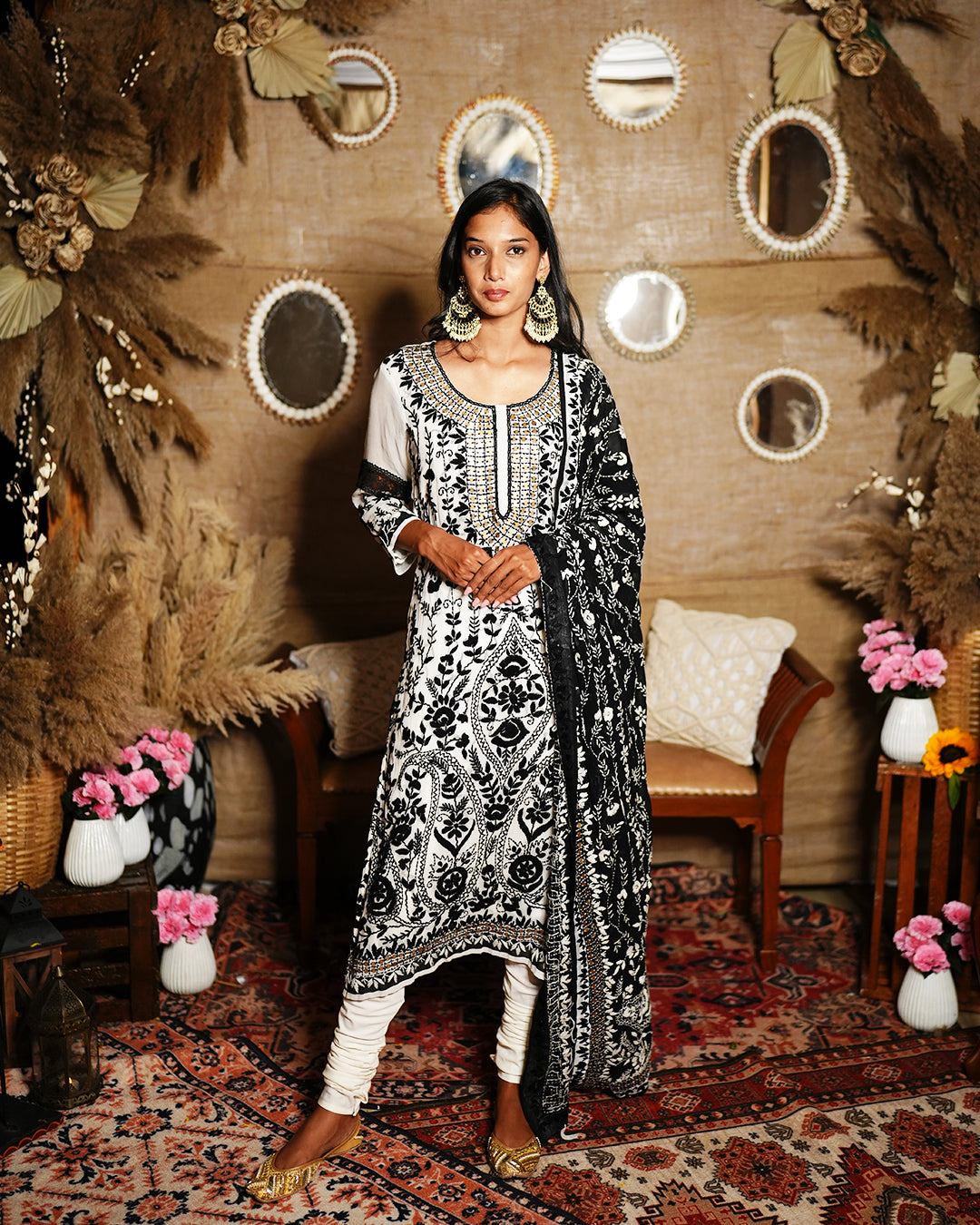 White viscose georgette chikankari salwar suit